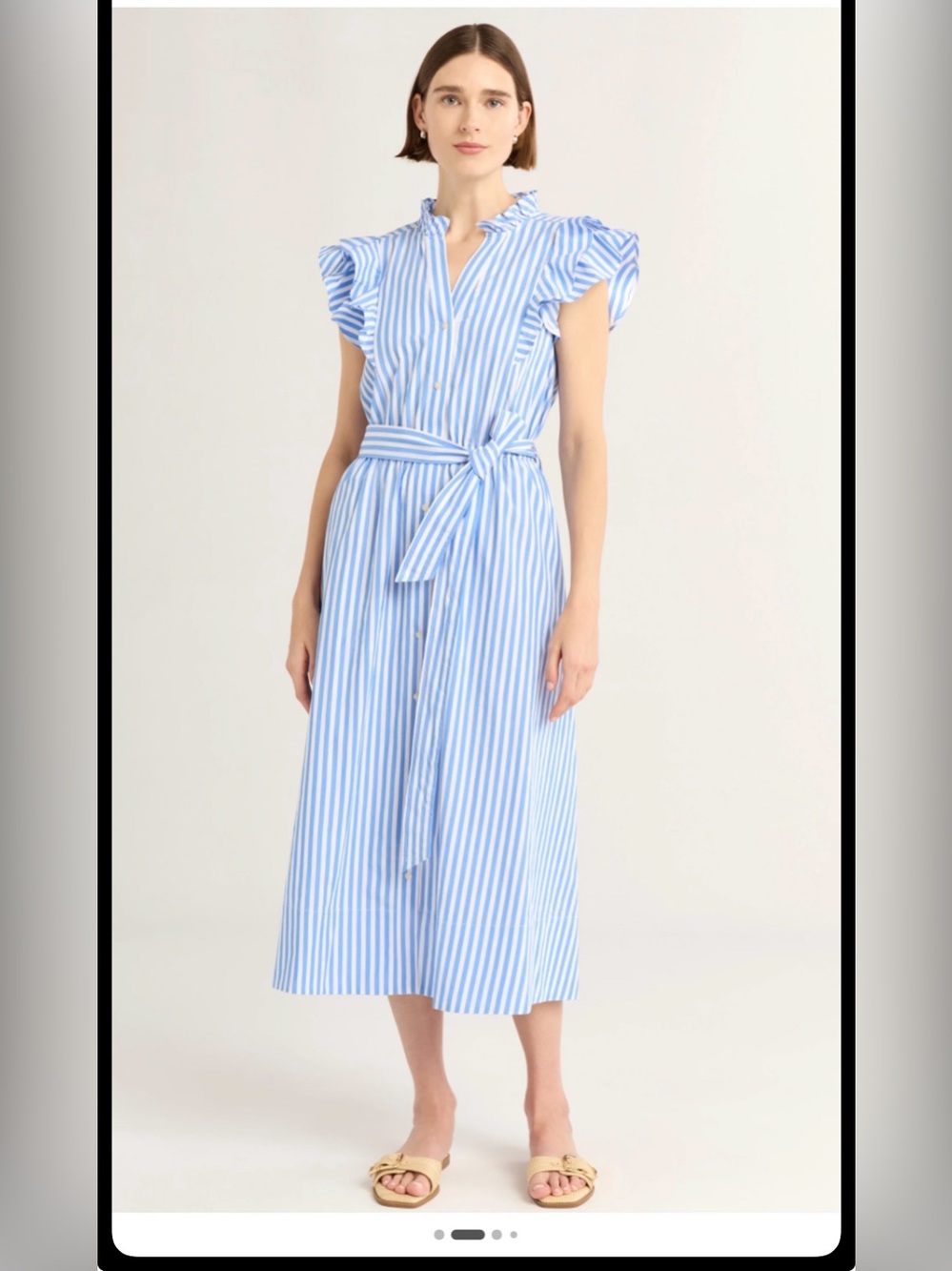 Sleeveless Blue and White Stripe Ruffle Midi Dress